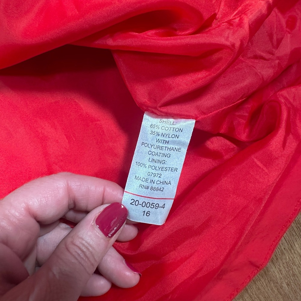 Ellos Anorak Rain Jacket Women 16 Red Hooded Striped Lining Zip Front Utility - Picture 10 of 12
